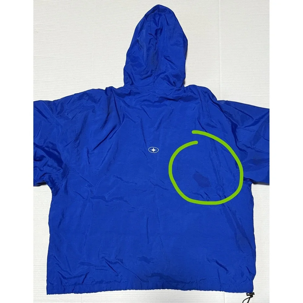 PURE POLARIS - Men's‎ 1/4 Zip Blue Hooded Windbreaker Anorak Jacket - X-Large